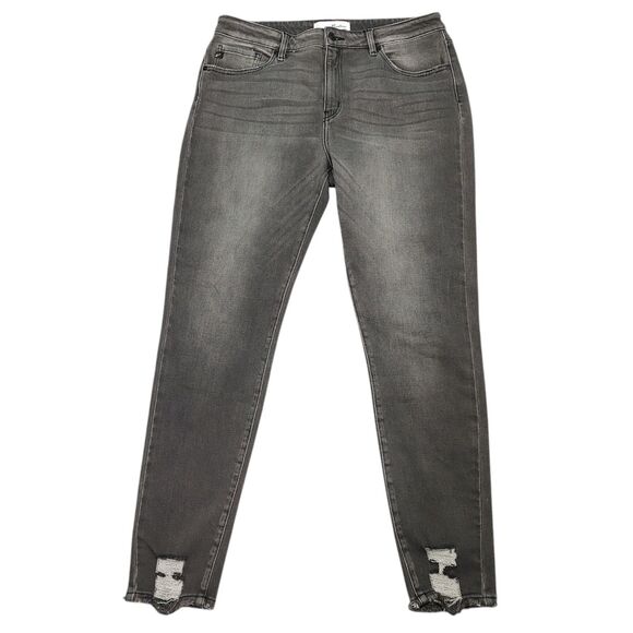 KanCan Women’s Size 15/31 High Rise Skinny Stretch Jeans Gray Distressed Hem - Picture 1 of 12